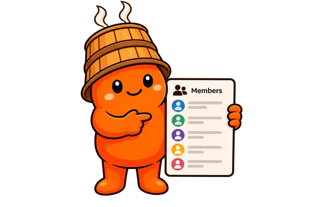 Sauna mascot presenting the member list